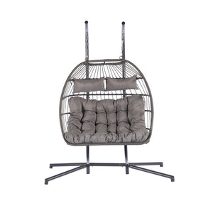 HomeRoots Light Gray Double Swing Chair – Stylish Woven Wicker Seating for Two, Perfect for Indoor/Outdoor Relaxation 555424