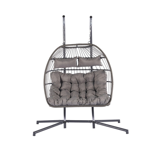 HomeRoots Light Gray Double Swing Chair – Stylish Woven Wicker Seating for Two, Perfect for Indoor/Outdoor Relaxation 555424
