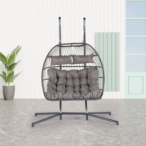 HomeRoots Light Gray Double Swing Chair – Stylish Woven Wicker Seating for Two, Perfect for Indoor/Outdoor Relaxation 555424