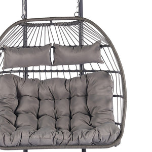 HomeRoots Light Gray Double Swing Chair – Stylish Woven Wicker Seating for Two, Perfect for Indoor/Outdoor Relaxation 555424