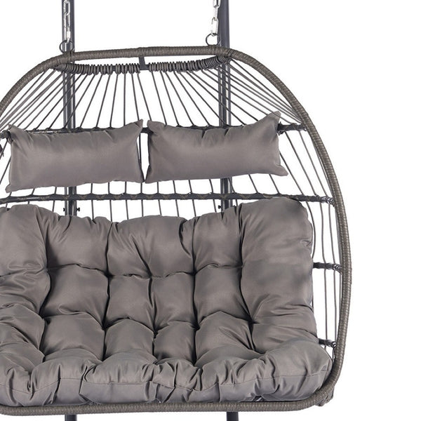 HomeRoots Light Gray Double Swing Chair – Stylish Woven Wicker Seating for Two, Perfect for Indoor/Outdoor Relaxation 555424