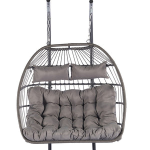 HomeRoots Light Gray Double Swing Chair – Stylish Woven Wicker Seating for Two, Perfect for Indoor/Outdoor Relaxation 555424