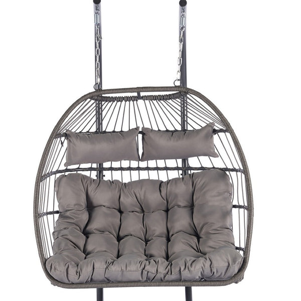 HomeRoots Light Gray Double Swing Chair – Stylish Woven Wicker Seating for Two, Perfect for Indoor/Outdoor Relaxation 555424
