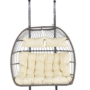 HomeRoots Beige Double Swing Chair for Two - Stylish Indoor/Outdoor Seating with Durable Wicker Design 555425