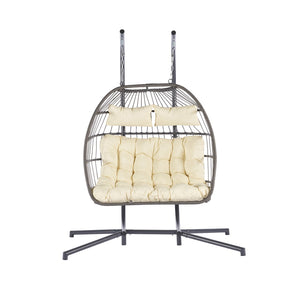 HomeRoots Beige Double Swing Chair for Two - Stylish Indoor/Outdoor Seating with Durable Wicker Design 555425