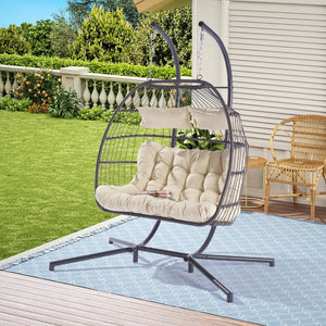 HomeRoots Beige Double Swing Chair for Two - Stylish Indoor/Outdoor Seating with Durable Wicker Design 555425