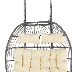 HomeRoots Beige Double Swing Chair for Two - Stylish Indoor/Outdoor Seating with Durable Wicker Design 555425