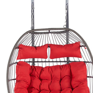 HomeRoots Red Double Swing Chair - Cozy Wicker-Style Hammock for 2, Perfect for Patios & Outdoor Relaxation! 555426