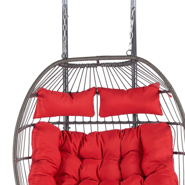 HomeRoots Red Double Swing Chair - Cozy Wicker-Style Hammock for 2, Perfect for Patios & Outdoor Relaxation! 555426