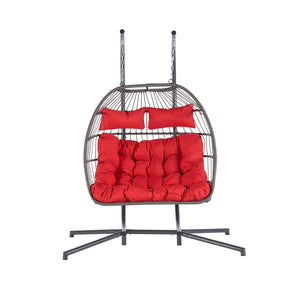 HomeRoots Red Double Swing Chair - Cozy Wicker-Style Hammock for 2, Perfect for Patios & Outdoor Relaxation! 555426