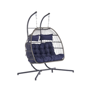 HomeRoots Dark Blue Double Swing Chair - Cozy, Stylish Wicker Seat for Two, Perfect for Indoor & Outdoor Relaxation! 555427