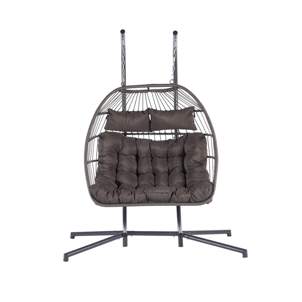HomeRoots Dark Gray Double Swing Chair – Elegant Woven Wicker, Spacious for Two, Perfect for Indoor & Outdoor Relaxation 555428
