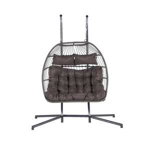 HomeRoots Dark Gray Double Swing Chair – Elegant Woven Wicker, Spacious for Two, Perfect for Indoor & Outdoor Relaxation 555428