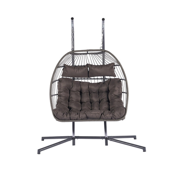 HomeRoots Dark Gray Double Swing Chair – Elegant Woven Wicker, Spacious for Two, Perfect for Indoor & Outdoor Relaxation 555428