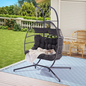 HomeRoots Dark Gray Double Swing Chair – Elegant Woven Wicker, Spacious for Two, Perfect for Indoor & Outdoor Relaxation 555428