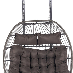 HomeRoots Dark Gray Double Swing Chair – Elegant Woven Wicker, Spacious for Two, Perfect for Indoor & Outdoor Relaxation 555428