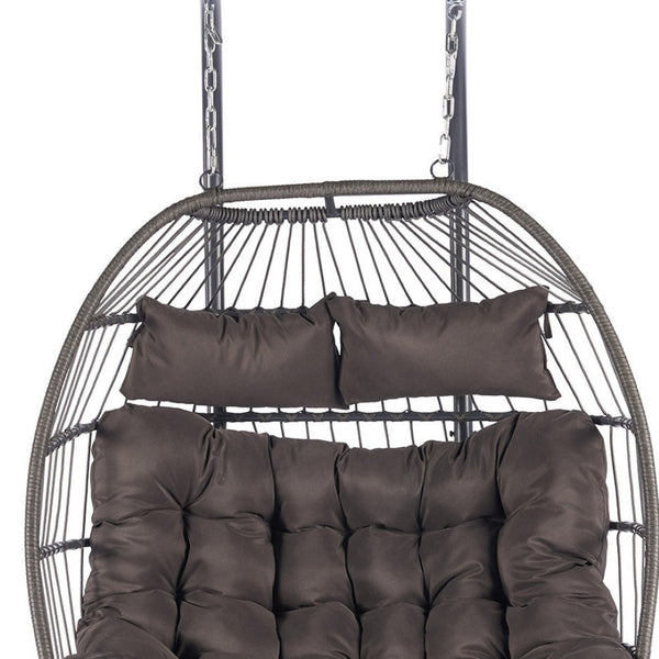 HomeRoots Dark Gray Double Swing Chair – Elegant Woven Wicker, Spacious for Two, Perfect for Indoor & Outdoor Relaxation 555428