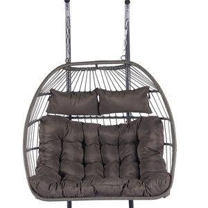 HomeRoots Dark Gray Double Swing Chair – Elegant Woven Wicker, Spacious for Two, Perfect for Indoor & Outdoor Relaxation 555428