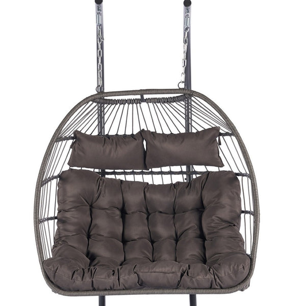 HomeRoots Dark Gray Double Swing Chair – Elegant Woven Wicker, Spacious for Two, Perfect for Indoor & Outdoor Relaxation 555428