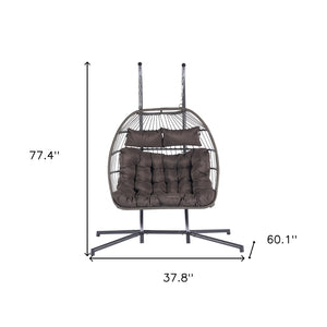 HomeRoots Dark Gray Double Swing Chair – Elegant Woven Wicker, Spacious for Two, Perfect for Indoor & Outdoor Relaxation 555428