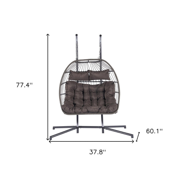 HomeRoots Dark Gray Double Swing Chair – Elegant Woven Wicker, Spacious for Two, Perfect for Indoor & Outdoor Relaxation 555428