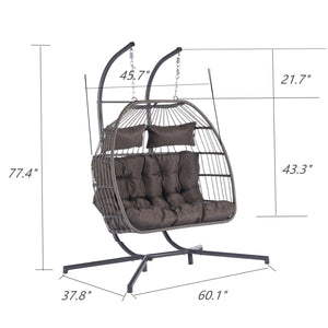 HomeRoots Dark Gray Double Swing Chair – Elegant Woven Wicker, Spacious for Two, Perfect for Indoor & Outdoor Relaxation 555428