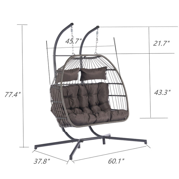 HomeRoots Dark Gray Double Swing Chair – Elegant Woven Wicker, Spacious for Two, Perfect for Indoor & Outdoor Relaxation 555428
