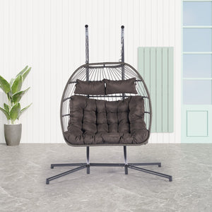HomeRoots Dark Gray Double Swing Chair – Elegant Woven Wicker, Spacious for Two, Perfect for Indoor & Outdoor Relaxation 555428