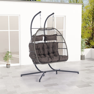 HomeRoots Dark Gray Double Swing Chair – Elegant Woven Wicker, Spacious for Two, Perfect for Indoor & Outdoor Relaxation 555428
