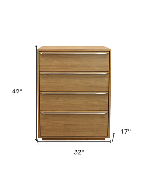 Homeroots 32" Natural Solid Wood Four Drawer Dresser  Solid Wood 555429