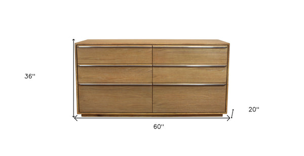 Homeroots 60" Natural Solid Wood Six Drawer Double Dresser  Solid Wood 555430