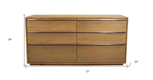 Homeroots 72" Brown Solid Wood Six Drawer Double Dresser  Solid Wood 555431