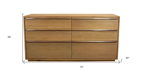 Homeroots 72" Brown Solid Wood Six Drawer Double Dresser  Solid Wood 555431