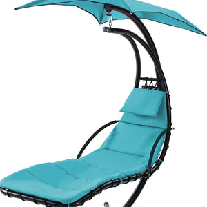 HomeRoots Blue Vibrant Single Swing Chair with Stand – Cozy Indoor/Outdoor Hammock for Relaxation & Style 555440