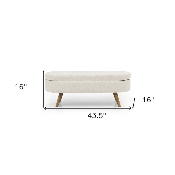 Homeroots 44" Stylish Beige And Brown Linen Upholstered Storage Bench With Flip Top For Neat Spaces   555443
