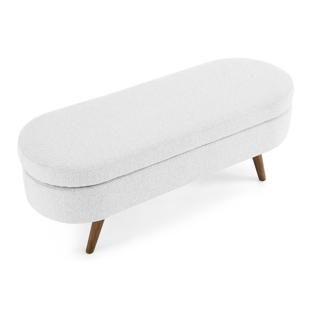HomeRoots 44" Stylish White Linen Storage Bench with Flip-Top Lid for Elegant Seating and Hidden Storage Solutions 555444