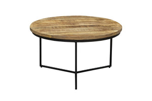 Homeroots 32" Rustic Round Coffee Table With Distressed Solid Wood Top & Sturdy Black Iron Cross Legs   555477