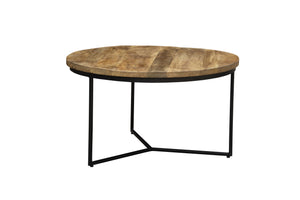 Homeroots 32" Rustic Round Coffee Table With Distressed Solid Wood Top & Sturdy Black Iron Cross Legs   555477