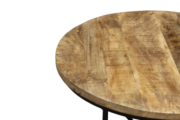 Homeroots 32" Rustic Round Coffee Table With Distressed Solid Wood Top & Sturdy Black Iron Cross Legs   555477