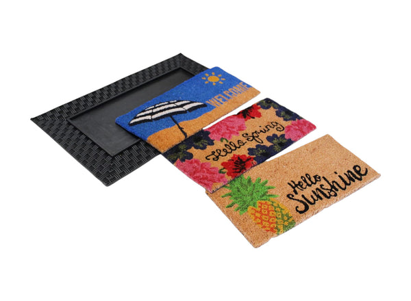 Homeroots 18" X 30" Brown And Black Rubber And Coir Spring Summer Outdoor Door Mat With Inserts   555507