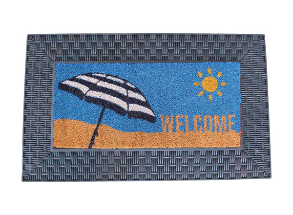 Homeroots 18" X 30" Brown And Black Rubber And Coir Spring Summer Outdoor Door Mat With Inserts   555507