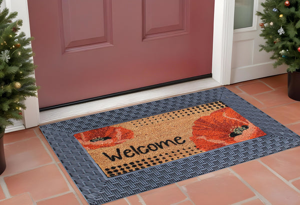 Homeroots 18" X 30" Brown Rubber And Coir Seasonal Outdoor Door Mat With Inserts   555508