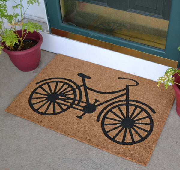 HomeRoots 24" Bicycle Coir Door Mat - Brown & Black Eco-Friendly Outdoor Mat for Heavy Foot Traffic & Style 555558