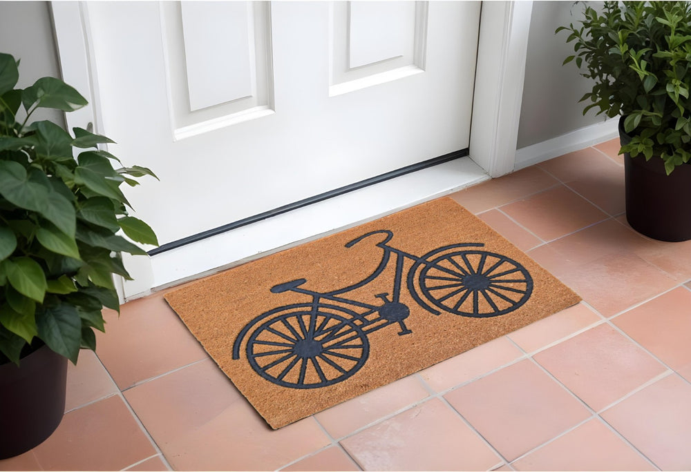 HomeRoots 24" Bicycle Coir Door Mat - Brown & Black Eco-Friendly Outdoor Mat for Heavy Foot Traffic & Style 555558