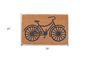 HomeRoots 24" Bicycle Coir Door Mat - Brown & Black Eco-Friendly Outdoor Mat for Heavy Foot Traffic & Style 555558