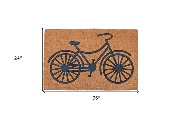 HomeRoots 24" Bicycle Coir Door Mat - Brown & Black Eco-Friendly Outdoor Mat for Heavy Foot Traffic & Style 555558