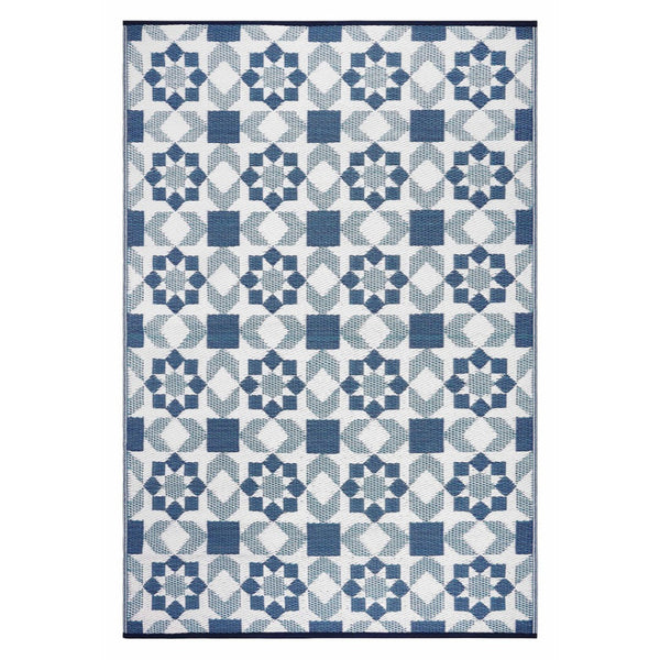 HomeRoots 4' Teal Blue Geometric Area Rug – Stylish Indoor/Outdoor Design, Fade & Stain Resistant, Low-Maintenance 555569