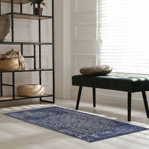 Homeroots 3' X 5' Navy Blue Distressed Area Rug - Stain Resistant, Uv Protected, Perfect For Kids & Pets!  Polypropylene 555576