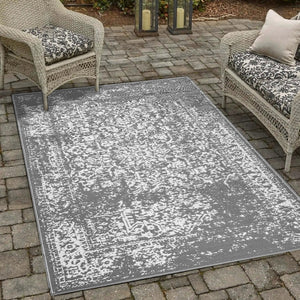 Homeroots 4' X 6' Gray Machine-braided Indoor Outdoor Area Rug - Stain Resistant & Uv Protected For Kids & Pets  Polypropylene 555577