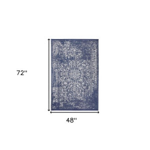 Homeroots 4' Navy Blue Indoor Outdoor Area Rug - Distressed Design, Stain Resistant, Uv Protected, Stylish Comfort  Polypropylene 555578